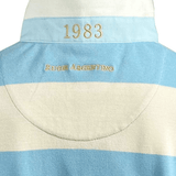 Close-up of the Ellis Rugby Argentina Rugby Polo made from 100% cotton, showcasing "1983" at the top with "Rugby Argentino" below in light blue and off-white, reflecting the Ellis Rugby heritage.