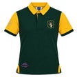 Show your support for the Springboks with the South Africa Rugby Polo 1924 by Ellis Rugby—a green and yellow short-sleeve polo featuring a classic collar, an embroidered crest on the left chest, a patch on the left sleeve, and a label at the bottom right front. Perfect for any passionate rugby fan.
