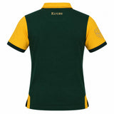 South Africa Rugby Polo 1924 by Ellis Rugby: A green rugby shirt with yellow sleeves, a collar, and “Rugby” written in yellow on the upper back. The left sleeve displays a crest, reflecting the classic South Africa Rugby Polo style inspired by iconic Springbok rugby heritage. Brand: Ellis Rugby.