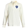 The Ellis Rugby France 1968 Grand Slam Classic Rugby Shirt is a long-sleeved white polo with a straight collar, adorned with a blue shield featuring a golden rooster and "1958" on the chest, evoking France's 1968 Grand Slam. Proudly crafted by Ellis Rugby.