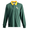 The Ellis Rugby Springboks 1937 Classic Rugby Shirt embodies South Africa's rugby spirit with its green long-sleeve design, vibrant yellow collar, and iconic antelope logo on the left chest.