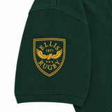 A dark green South Africa Bomb Squad Rugby T-Shirt by Ellis Rugby sleeve featuring an embroidered crest in gold.