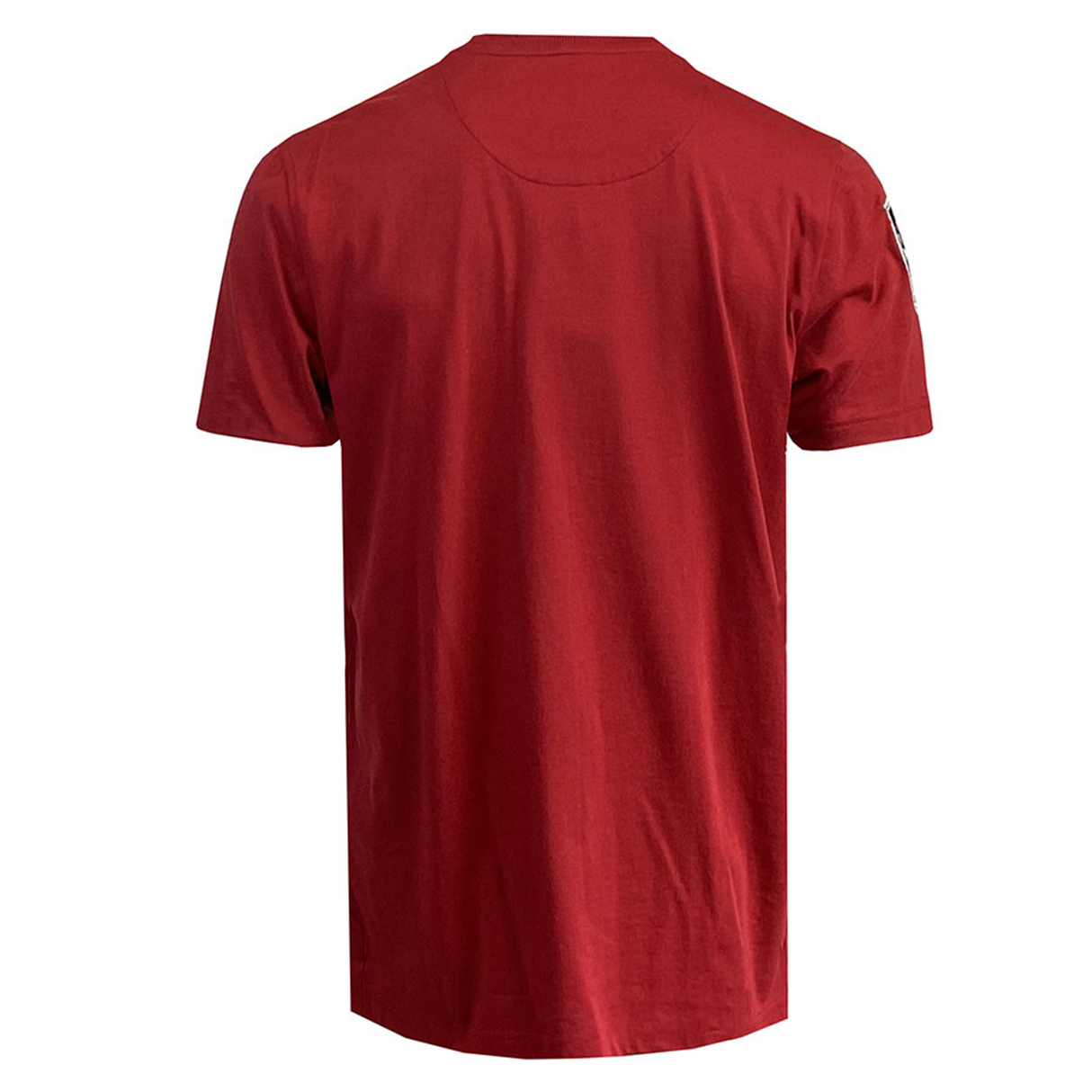 A plain red t-shirt viewed from the back, inspired by the classic 1932 design, named the Canada Rugby 1932 T-Shirt by Ellis Rugby.