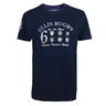 This dark blue Ellis Rugby Six Nations Rugby Shirt features white "Ellis Rugby" text, the number 6, and crests with "Six-Sei-Sixue" and "Nations-Nazioni-Gwleds," perfect for epic rugby competition fans.