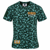 Green camo-print Bomb Squad Bench T-Shirt by Ellis Rugby with “BOMB SQUAD 6-27-1” text on the chest and an Ellis Rugby patch at the hem.
