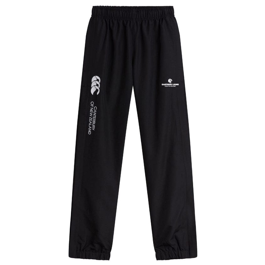 Eastside Lions Cuffed Hem Stadium Pant by EMB Canterbury in black, boasting an elastic waistband, front logos, and a chic cuffed hem.
