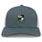 The Eagle High Mustangs Retro Trucker Cap by EMB S&S Activewear is a gray and white cap with an embroidered horse head and rugby ball crest above "Mustang Rugby," plus a snapback closure for adjustable fit.