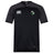 The Eagle High Mustangs Vapodri Evader Jersey by EMB Canterbury is a black short-sleeve rugby shirt with V-neck, subtle grey shoulder panels, moisture-wicking tech, Canterbury logo on right chest, and club crest on left.