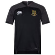 The Exiles Rugby Football Club Vapodri Evader Jersey by EMB Canterbury is a black short-sleeve rugby shirt with the Canterbury logo on the right chest and Exiles RFC crest on the left, featuring moisture-wicking Vapodri technology for comfort.