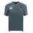 The Eagle High Mustangs Vapodri Evader Jersey by EMB Canterbury is a plain grey, short-sleeved rugby jersey with moisture-wicking fabric. It features the Canterbury logo on the right chest and a black, white, and green crest on the left.