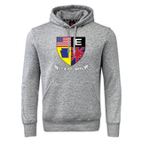 The Erie Rugby Club Club Hoodie by WRS Canterbury is a gray hoodie featuring a shield with American, British, and club emblems above the text "ERIE RUGBY CLUB.