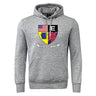 The Erie Rugby Club Club Hoodie by WRS Canterbury is a gray hoodie featuring a shield with American, British, and club emblems above the text "ERIE RUGBY CLUB.