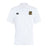 The Exiles Rugby Football Club Club Dry Polo by EMB Canterbury is a white short-sleeve polo featuring Vapodri technology and two embroidered chest logos: an EMB Canterbury logo and the club crest with its Latin motto.
