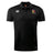 The Erie Rugby Club Club Dry Polo by EMB Canterbury is a black short-sleeve collared shirt with two chest logos, a "VAPODRI" hem label, and breathable comfort thanks to Vapodri Technology.