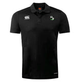The Eagle High Mustangs Club Dry Polo by EMB Canterbury is a black, short-sleeve, collared shirt with Vapodri Technology, a white Canterbury logo on the right chest, and a green and white embroidered crest on the left chest.