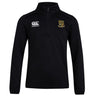 The Exiles Rugby Football Club 1/4 Zip Mid Layer Training Top by EMB Canterbury is a black rugby top with a white Canterbury logo on the right and a crest logo on the left chest.
