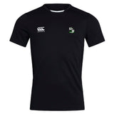 The Eagle High Mustangs Club Dry Tee by EMB Canterbury is a black sports jersey with a "Canterbury" logo on the right chest, a green and white crest on the left, and features Vapodri Technology for breathability.