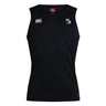 The Eagle High Mustangs Club Dry Singlet by EMB Canterbury is a black sleeveless athletic tank, featuring white Canterbury logos and a green and white shield emblem—perfect for your training sessions.