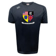 The Erie Rugby Club Tempo Vapodri T-Shirt by WRS Canterbury is a black athletic tee with the team logo and American, British, and Pennsylvania symbols. Moisture-wicking for comfort and style on or off the field.