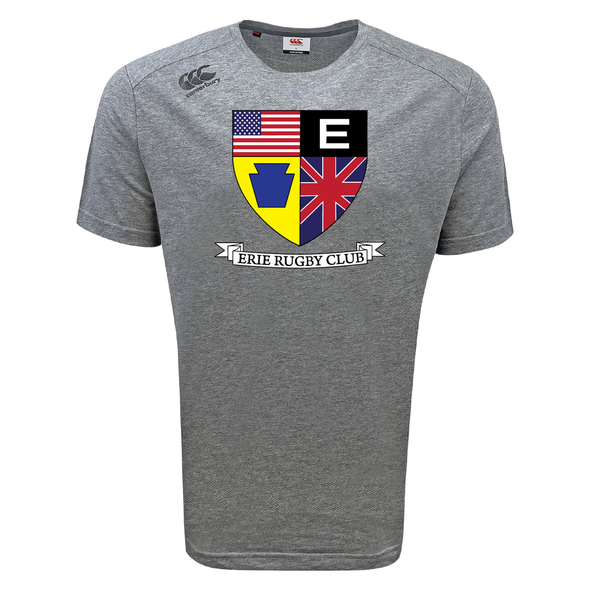 The WRS Canterbury Erie Rugby Club Tempo Vapodri T-Shirt features a logo, athletic design, and advanced moisture-wicking technology.
