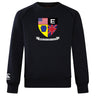 The Erie Rugby Club Club Crew Sweatshirt by WRS Canterbury is a black ultra-soft top with a crest featuring American, British, and Pennsylvania symbols, "Erie Rugby Club" text below, and an embroidered CCC logo on the left sleeve.