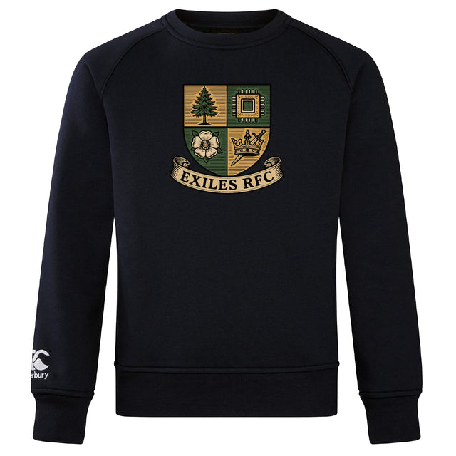 The Exiles Rugby Football Club Club Crew Sweatshirt by WRS Canterbury is a black crew with the Exiles RFC crest on the chest and an embroidered CCC logo on the ultra-soft sleeve.