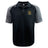 The EMB Canterbury Exiles Rugby Football Club Elite Polo features a black and gray design, short sleeves, collar, button placket, and left chest crest logo. Made from lightweight Vapodri fabric for comfort and performance.