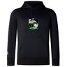 The Eagle High Mustangs Club Lightweight Hoodie by WRS Canterbury is a black hooded sweatshirt featuring the team logo with a white horse, green and black shield, and ribbon on the chest, plus a classic kangaroo pocket for comfort.