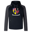 The Erie Rugby Club Elite Training Hoody by WRS Canterbury is a black and gray performance hoodie with a crest displaying American, German, and British flags above "ERIE RUGBY CLUB" text.