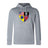 The Erie Rugby Club Lightweight Hoodie by Canterbury from WRS Canterbury is light gray, featuring a multi-color club crest with American, British, and Pennsylvania symbols on the chest and a classic kangaroo pocket.