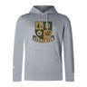 The Exiles Rugby Football Club Club Lightweight Hoodie by WRS Canterbury features a light gray design, multicolored "EXILES RFC" crest with symbols, and a front kangaroo pocket.