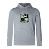 The Eagle High Mustangs Club Lightweight Hoodie by WRS Canterbury is light gray with a kangaroo pocket and features a green, black, and white "Mustang Rugby" crest logo on the chest.