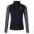 The Eagle High Mustangs Women's Elite First Layer by EMB Canterbury is a black and grey long-sleeve top with quarter-zip and dual chest logos, featuring VapoDri technology for advanced moisture wicking during workouts.