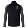 A black and dark gray EMB Canterbury Exiles Rugby Football Club Elite First Layer quarter-zip pullover featuring VapoDri technology and a crest with green and gold details on the left chest.