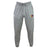 The EMB Canterbury Erie Rugby Club Leisure Sweatpant is a light grey fleece pant made from recycled polyester, featuring an elastic waistband, drawstring, and two embroidered thigh logos, shown against a white background.