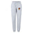 The Erie Rugby Club Women's Leisure Sweatpant by EMB Canterbury features light grey organic cotton, a drawstring waist, cuffed ankles, and a colorful embroidered crest—combining comfort and style for women.