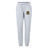 The EMB Canterbury Exiles Rugby Football Club Women's Leisure Sweatpant features light grey organic cotton, a drawstring waist, elastic cuffs, and a multicolored embroidered crest on the left thigh.