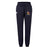 The Erie Rugby Club Women's Leisure Sweatpant by EMB Canterbury features a navy blue design, elastic waistband, drawstring, cuffed ankles, and two embroidered logos on the upper front of each leg.