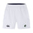The Eagle High Mustangs Advantage Short 2.0 by EMB Canterbury features an elastic waistband, side pockets, a black Canterbury logo on the left leg, and a green Eagle High Mustangs crest on the right. Made with recycled content.