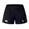 The Eagle High Mustangs Women's Advantage Short 2.0 by EMB Canterbury features the Canterbury logo on the left leg and team crest on the right, crafted as sustainable athletic shorts and shown against a white background.