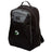The Eagle High Mustangs Medium Backpack by EMB Canterbury features a black and gray design with a front zip pocket, top handle, mesh side pocket, padded laptop pocket, green and white logo, and is water repellent for daily use.