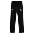 The Erie Rugby Club Stretch Tapered Pant by EMB Canterbury features an elastic waistband, white Canterbury logo, multicolored crest, and quick dry comfort—ideal men's workout pants for any activity.