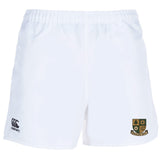 The EMB Canterbury Exiles Rugby Football Club Professional Polyester Rugby Shorts feature the Canterbury logo on the left leg and a multicolored Exiles RFC crest on the right, combining comfort and style for both on and off the pitch.