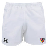 The Erie Rugby Club Advantage Rugby Shorts by EMB Canterbury feature an elastic waistband, moisture-wicking fabric, the Canterbury logo on the left leg, and a club crest on the right for cool comfort during every match.