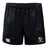 The Erie Rugby Club Advantage Rugby Shorts by EMB Canterbury feature an elastic waistband, moisture-wicking fabric, a Canterbury logo on the left leg, and a colorful Erie Rugby Club crest on the right.