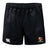 The Erie Rugby Club Professional Polyester Rugby Short by EMB Canterbury features an elastic waistband, a Canterbury logo on the left leg, and a multicolored crest on the right. These pocketed shorts are ideal for training or casual wear.