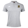 The Exiles Rugby Football Club Waimak Polo by EMB Canterbury is a light grey short-sleeved men's rugby shirt featuring a collar, button placket, embroidered crest on the left chest, and white Canterbury logo on the right.