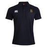 The EMB Canterbury Exiles Rugby Football Club Waimak Polo is a black short-sleeved men’s shirt with a collar, featuring the Canterbury logo on the right chest and an "Exiles RFC" crest on the left for a timeless rugby style.