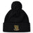 The Exiles Rugby Football Club Pom Pom Beanie by EMB Canterbury is a black, fleece-lined hat with a pom-pom and the Exiles RFC crest embroidered on the front cuff for added warmth and style.