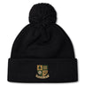 The Exiles Rugby Football Club Pom Pom Beanie by EMB Canterbury is a black, fleece-lined hat with a pom-pom and the Exiles RFC crest embroidered on the front cuff for added warmth and style.